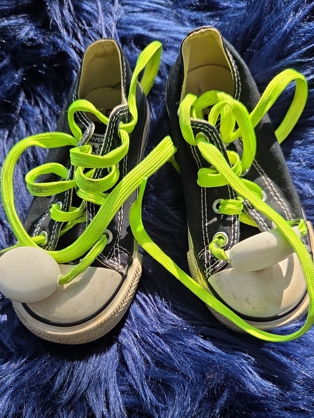 Kids Black Canvas Sneakers with Neon Yellow Laces